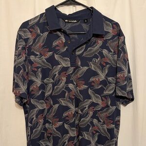 Travis Mathew Navy and Red Leaf floral Polo